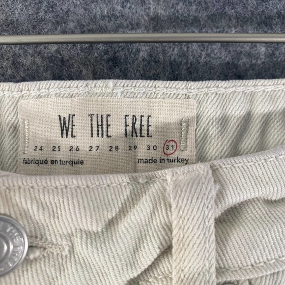 Free People Skirt 31 Beige Denim High Rise Distressed Mini Button Fly - Picture 7 of 11